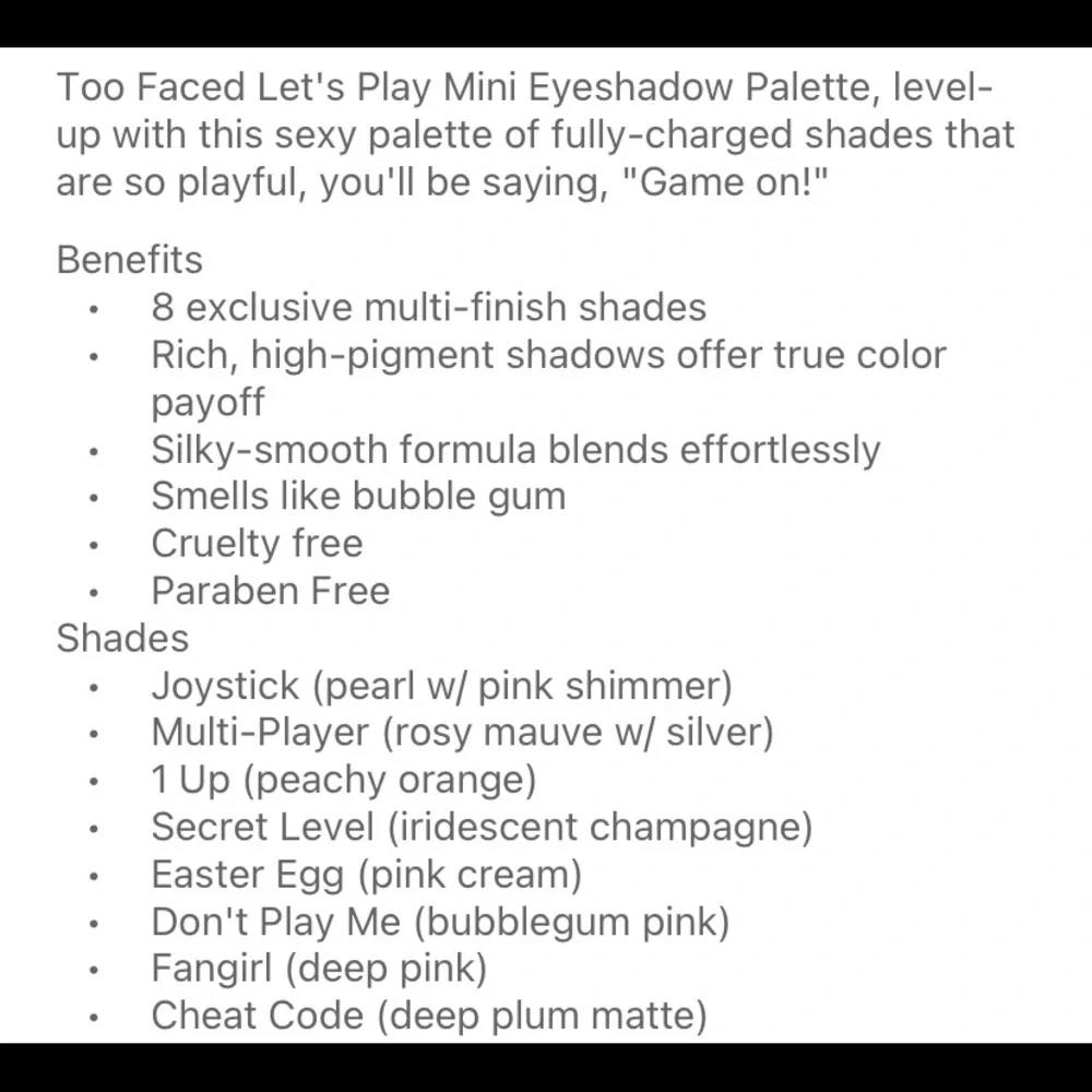 Too Faced let’s play‎ mini eyeshadow palette